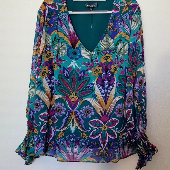 Nicole Miller Tops - Nicole Miller Green and Purple Blouse